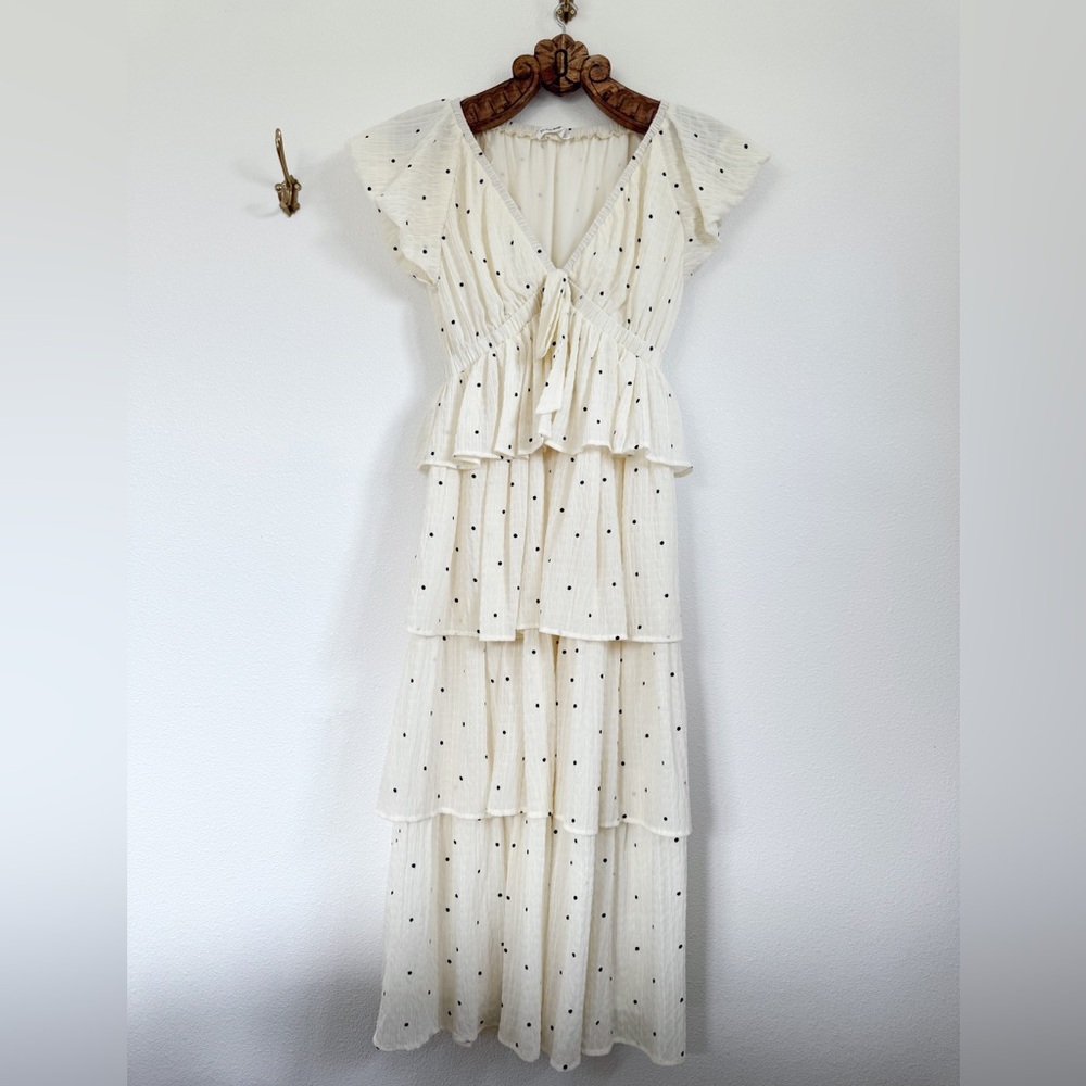 Cream Polka Dot Tiered Maxi Dress